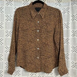 SPENSER JEREMY Vintage Silk Leopard Print Button-Up Shirt